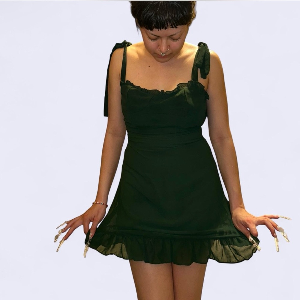 Cider Dark Green Ruffle Dress